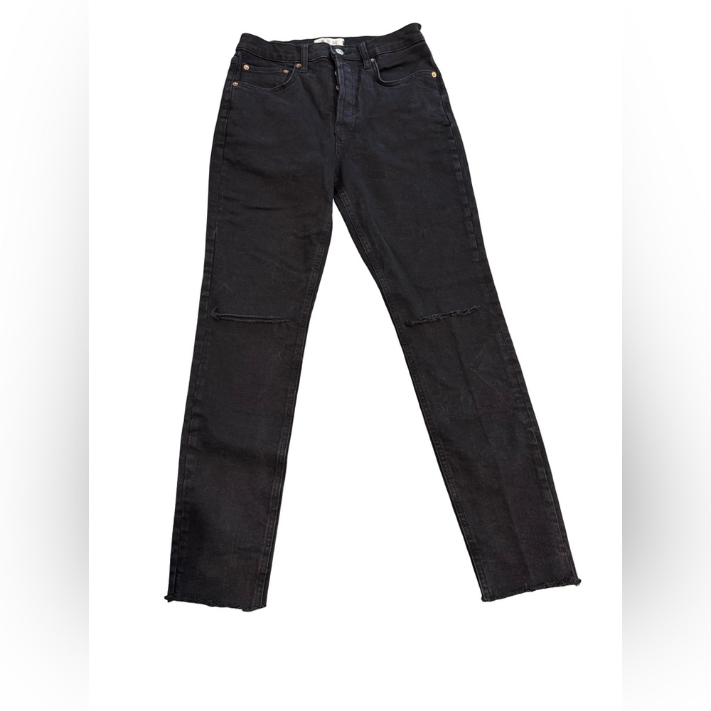 Free people We The Free High Rise Straight Jeans Black Cropped Raw Hem Size 28